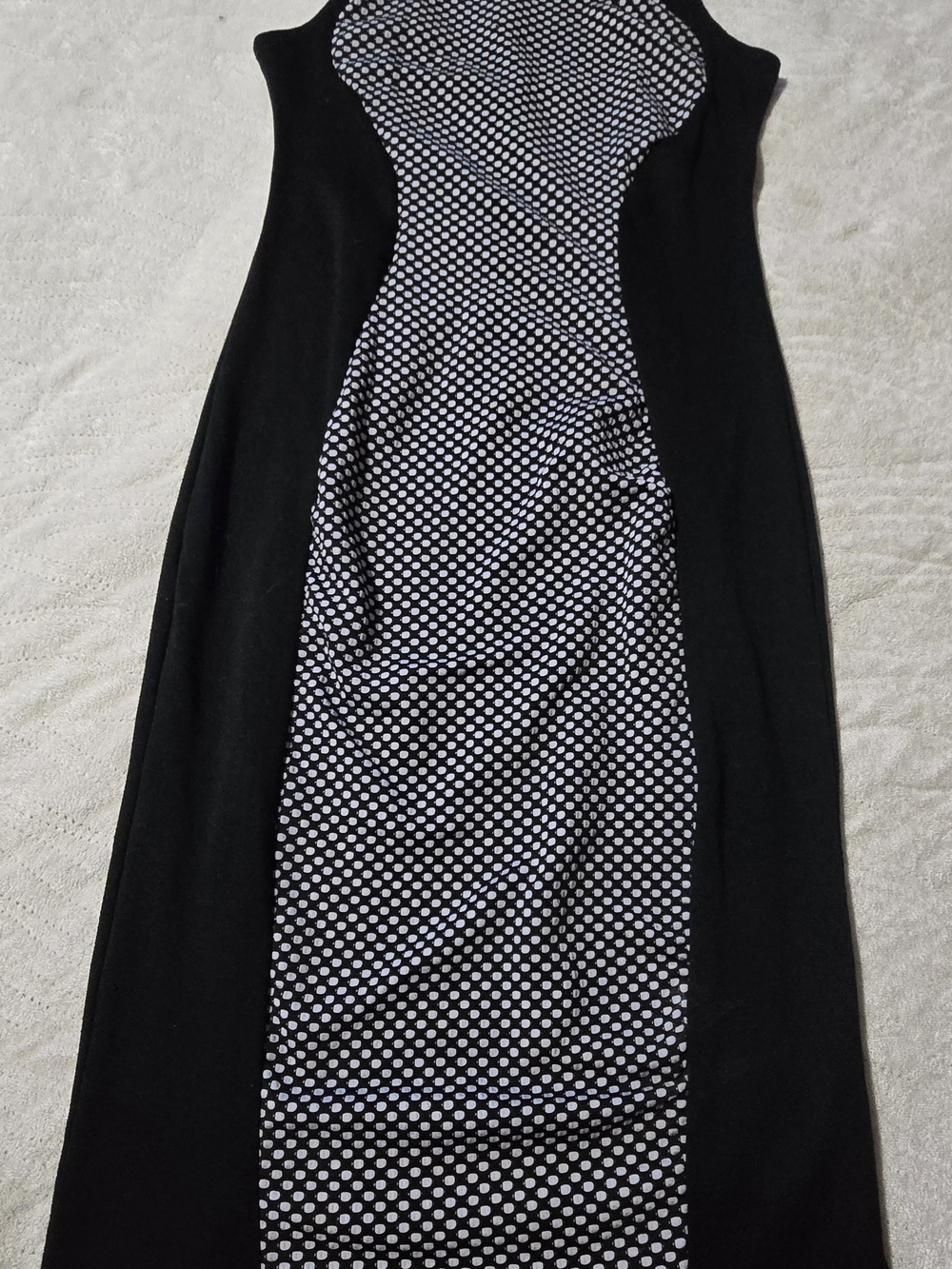 Black Sleeveless Sheath Dress with White Polka Dot Panel